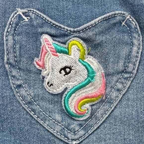 Cutie Patootie Girls Unicorn Denim Shortalls – Size 7, Heart Pockets - Picture 5 of 8